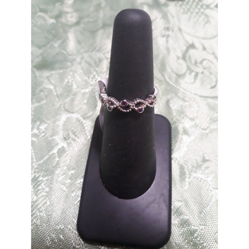 Sterling Silver Ring beaded amethyst cz